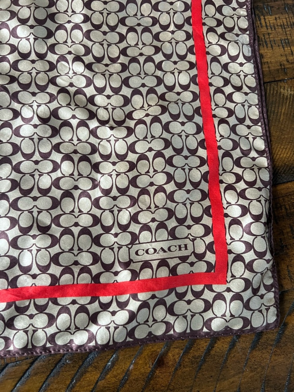Coach Square Silk Scarf 26” X 26” Vintage Coach Beige With Reddish Border - Picture 2 of 8